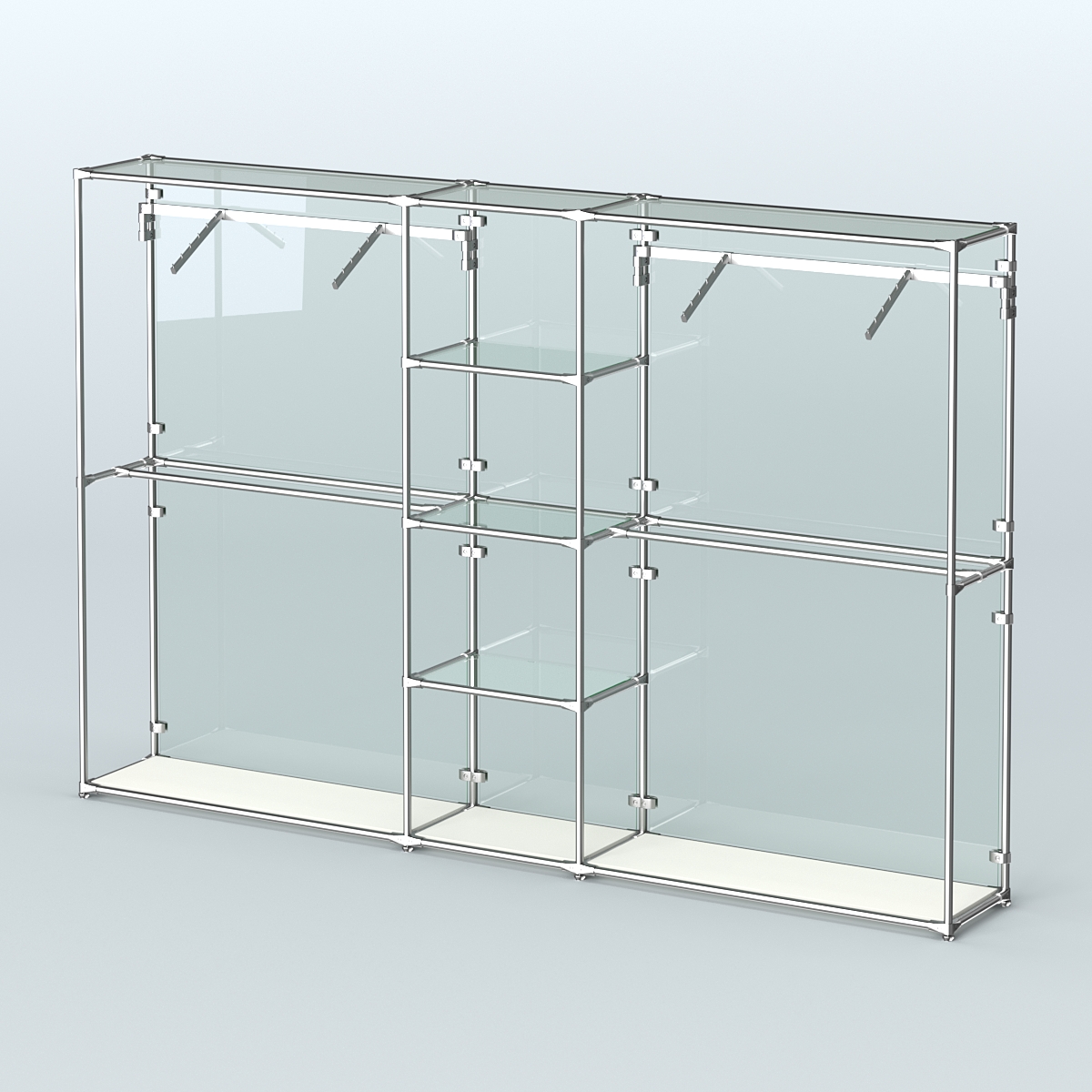 Торговая система ХРОМ (задняя стенка - стекло) 3030 мм с прозрачными полками и поручнями №12 Белый