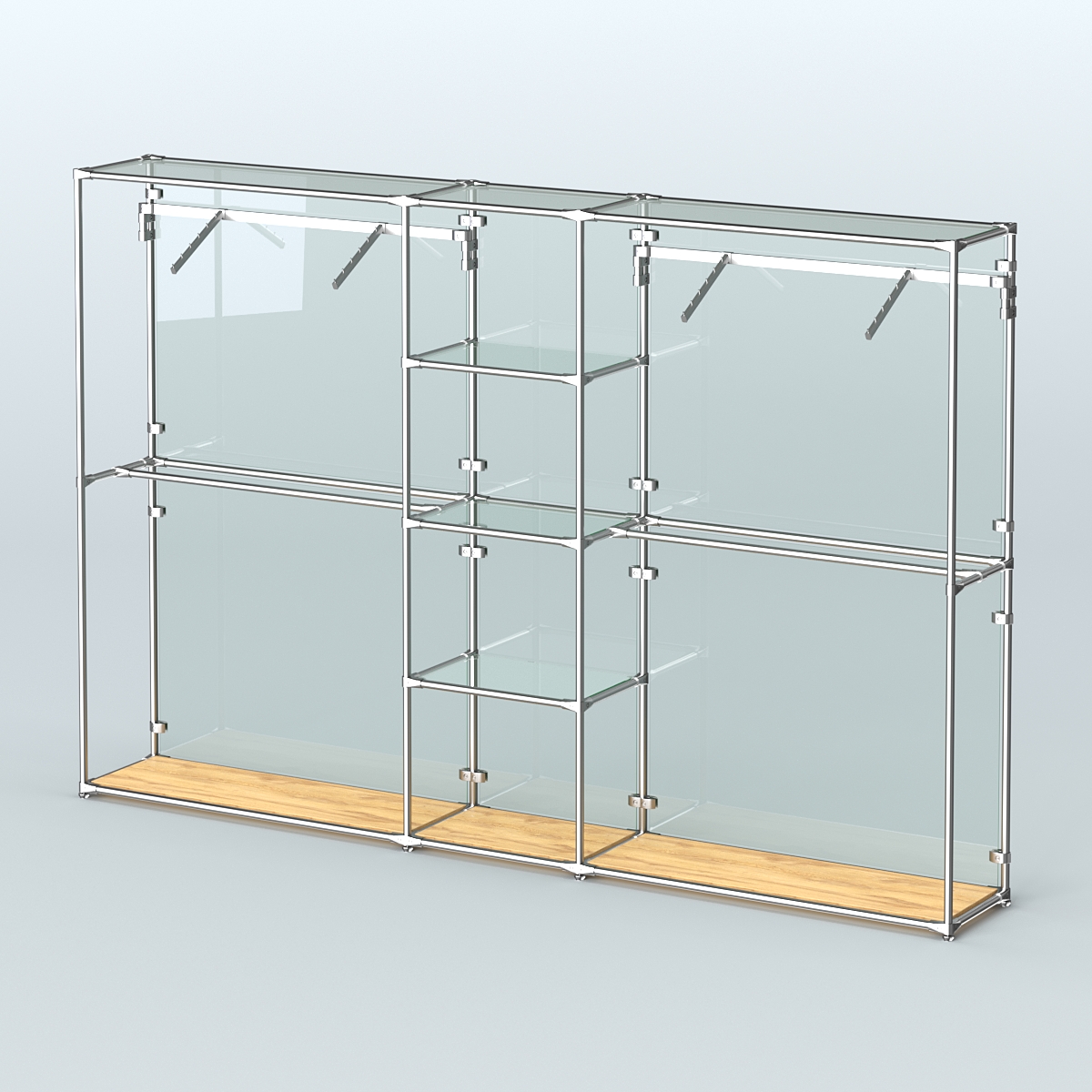 Торговая система ХРОМ (задняя стенка - стекло) 3030 мм с прозрачными полками и поручнями №12 Дуб Золотистый
