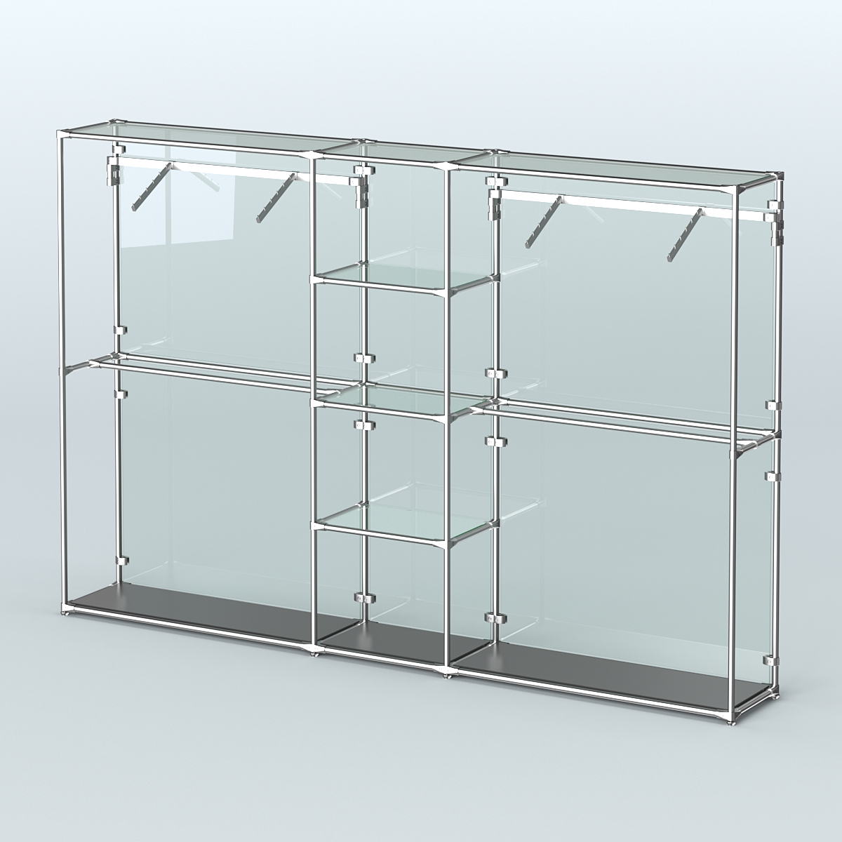 Торговая система ХРОМ (задняя стенка - стекло) 3030 мм с прозрачными полками и поручнями №12 Черный