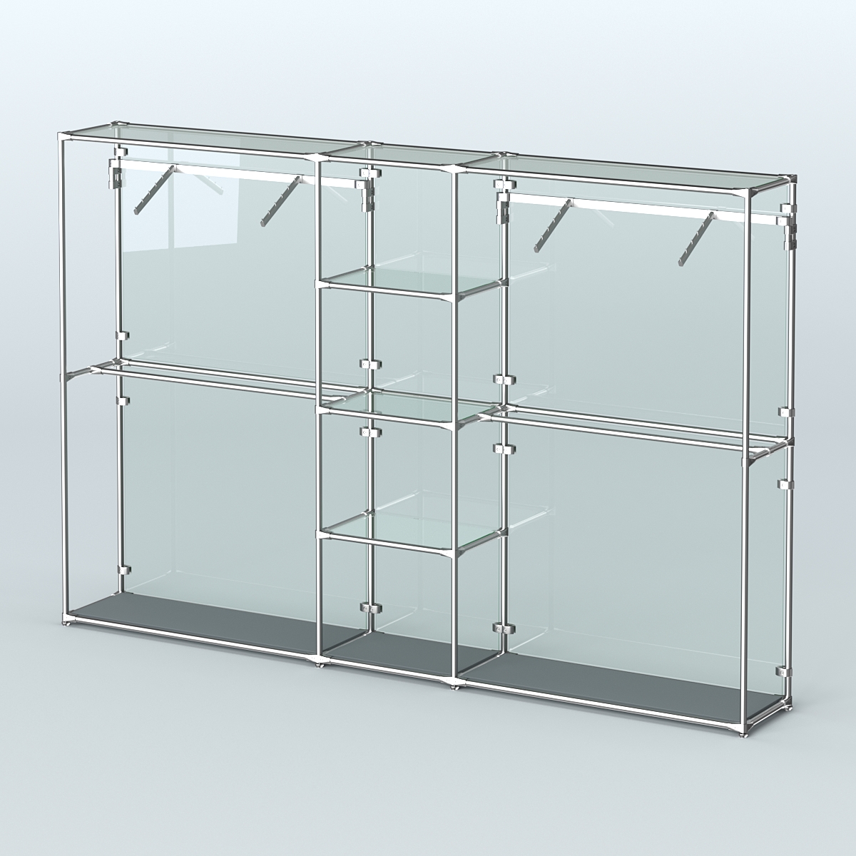 Торговая система ХРОМ (задняя стенка - стекло) 3030 мм с прозрачными полками и поручнями №12 Темно-Серый