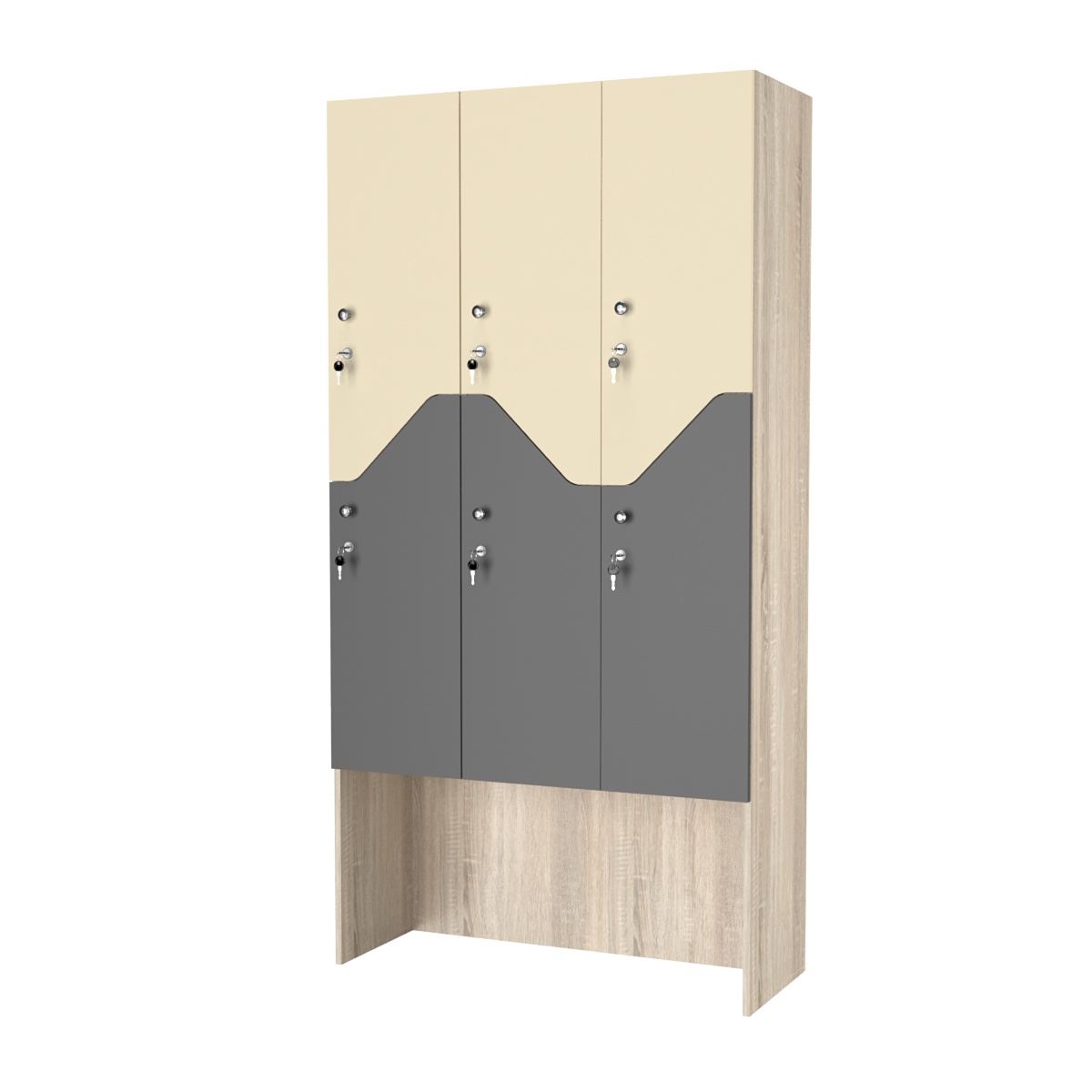 Шкаф для раздевалок СТАНДАРТ-Элегия №3-3Б Дуб сонома + Темно-серый+Крем Вайс