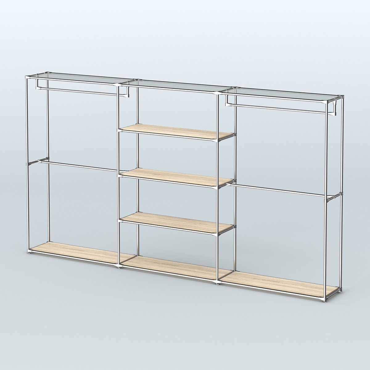 Торговая система ХРОМ без ДСП 3600 мм с полками ДСП и поручнями №2 Дуб Сонома