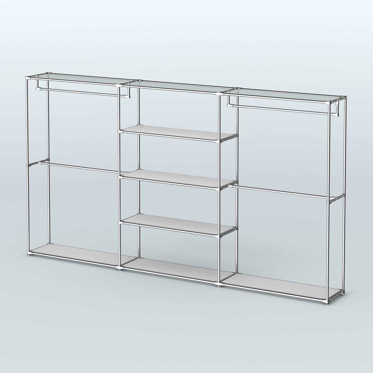 Торговая система ХРОМ без ДСП 3600 мм с полками ДСП и поручнями №2 Серый