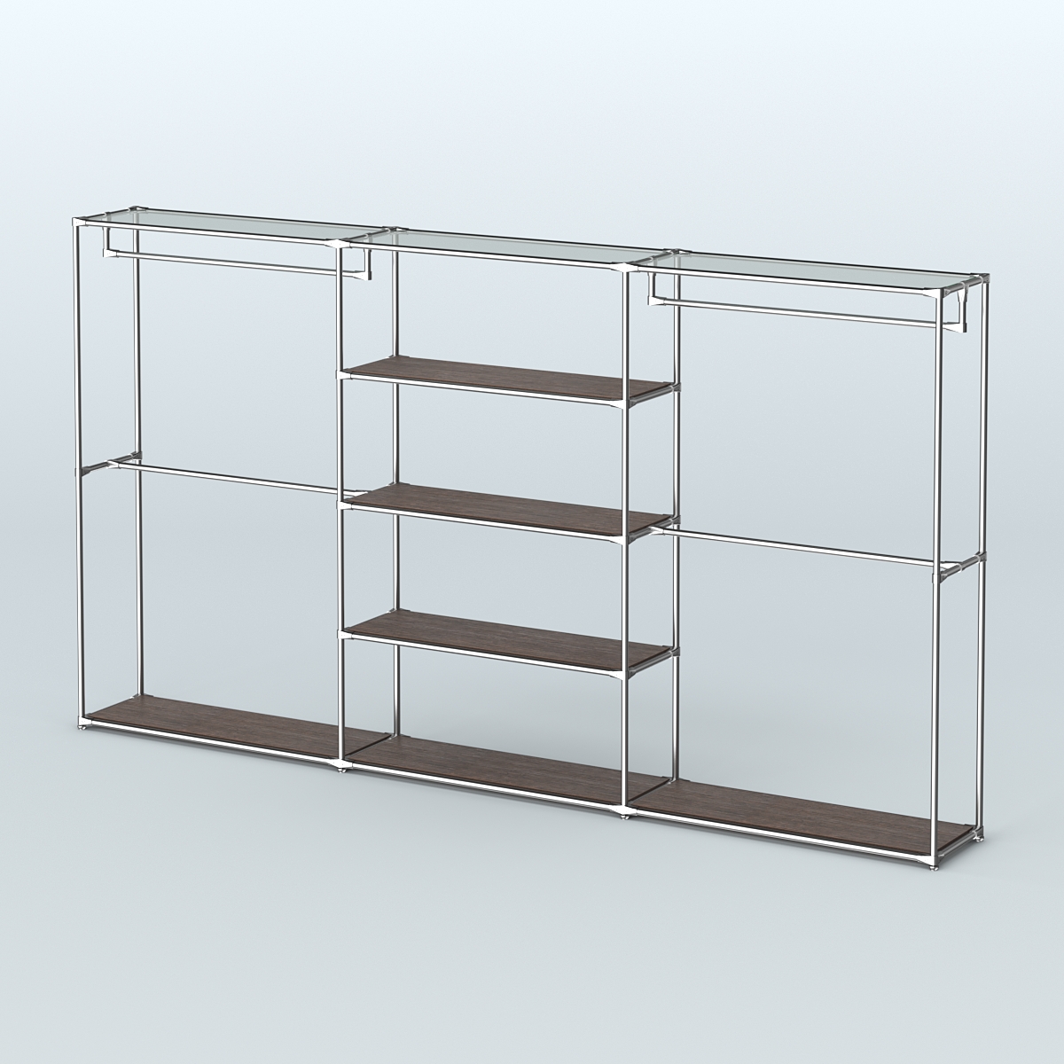 Торговая система ХРОМ без ДСП 3600 мм с полками ДСП и поручнями №2 Дуб Венге