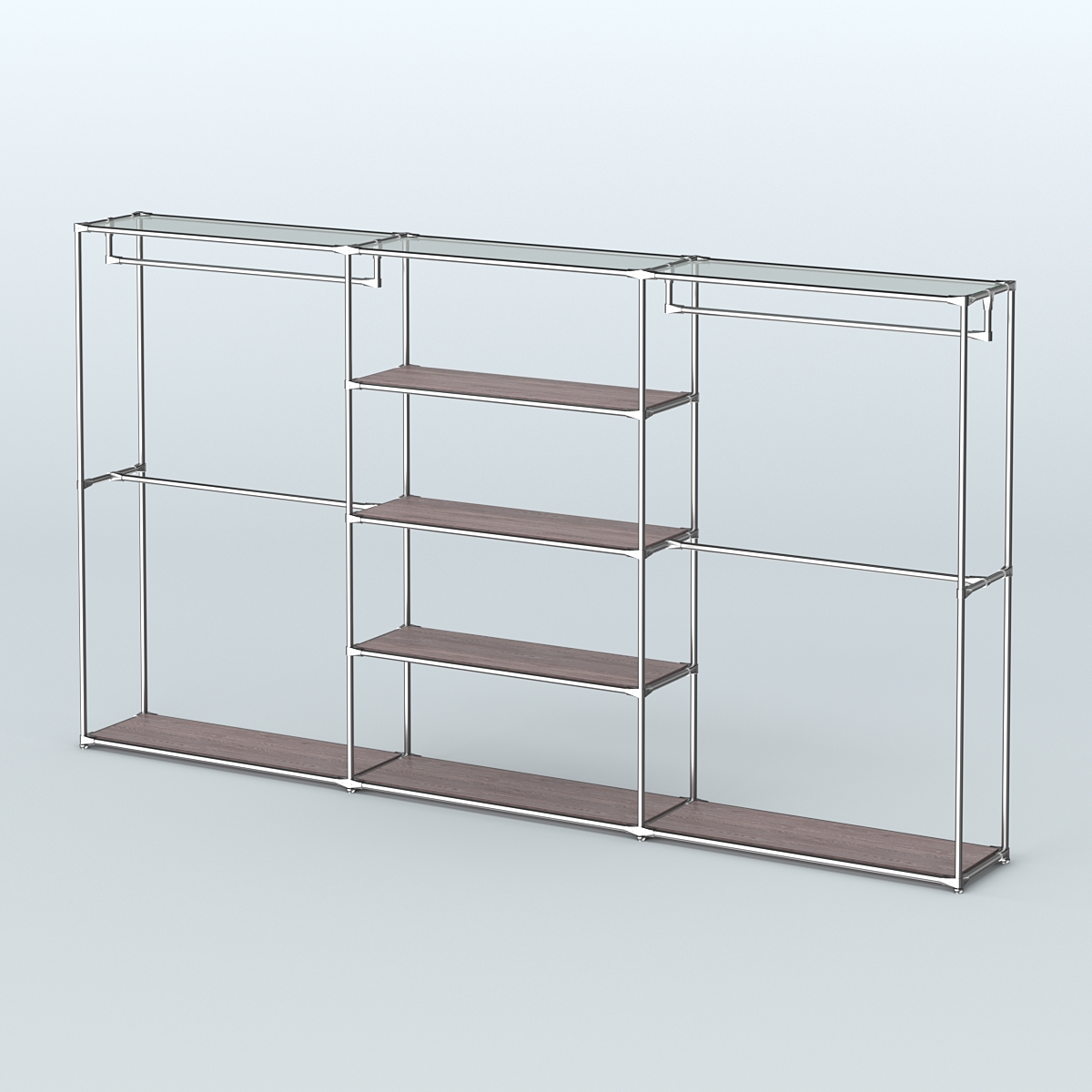 Торговая система ХРОМ без ДСП 3600 мм с полками ДСП и поручнями №2 Ясень Анкор темный