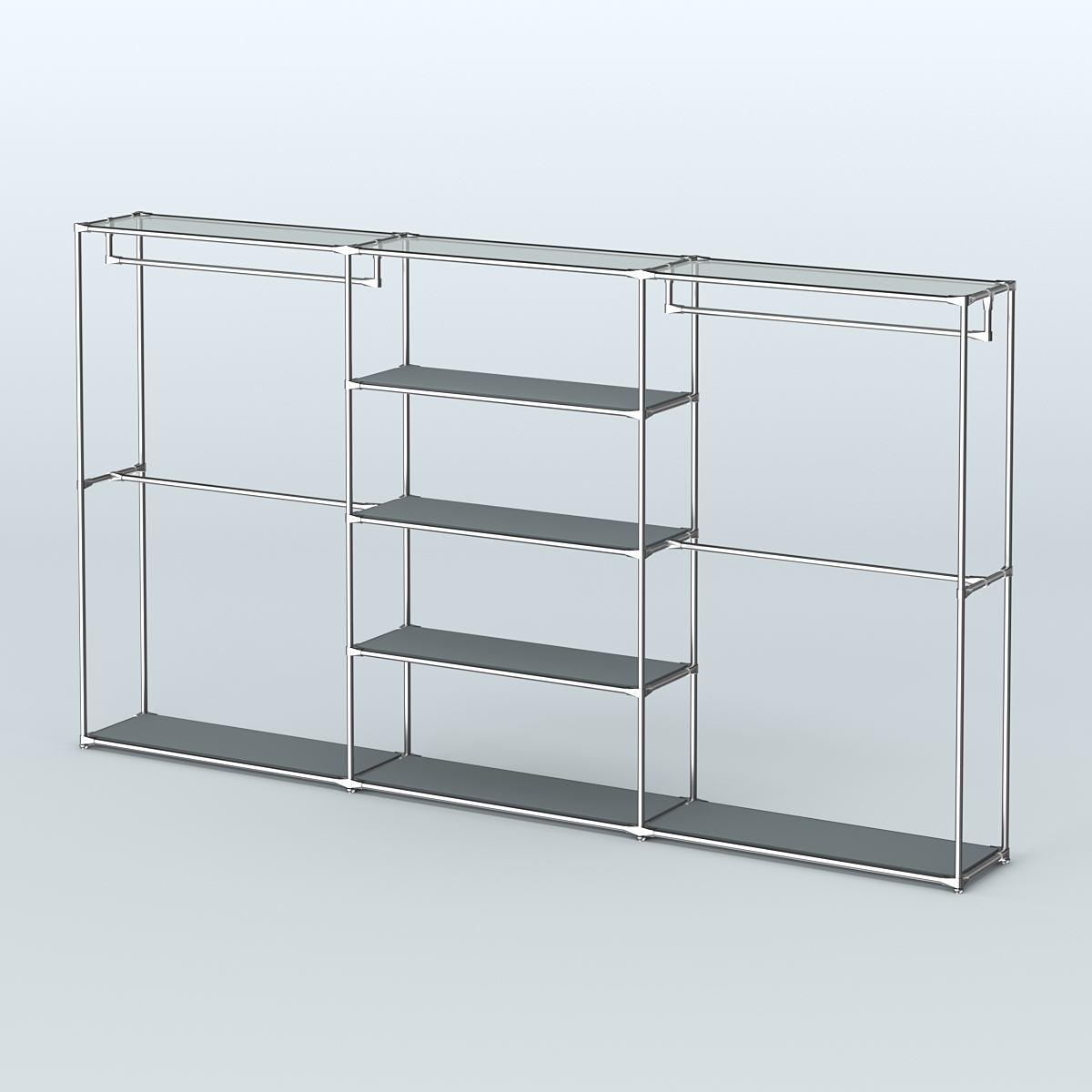 Торговая система ХРОМ без ДСП 3600 мм с полками ДСП и поручнями №2 Темно-Серый