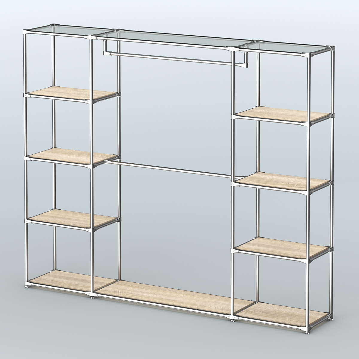 Торговая система ХРОМ без ДСП 2430 мм с полками ДСП и поручнями №3 Дуб Сонома