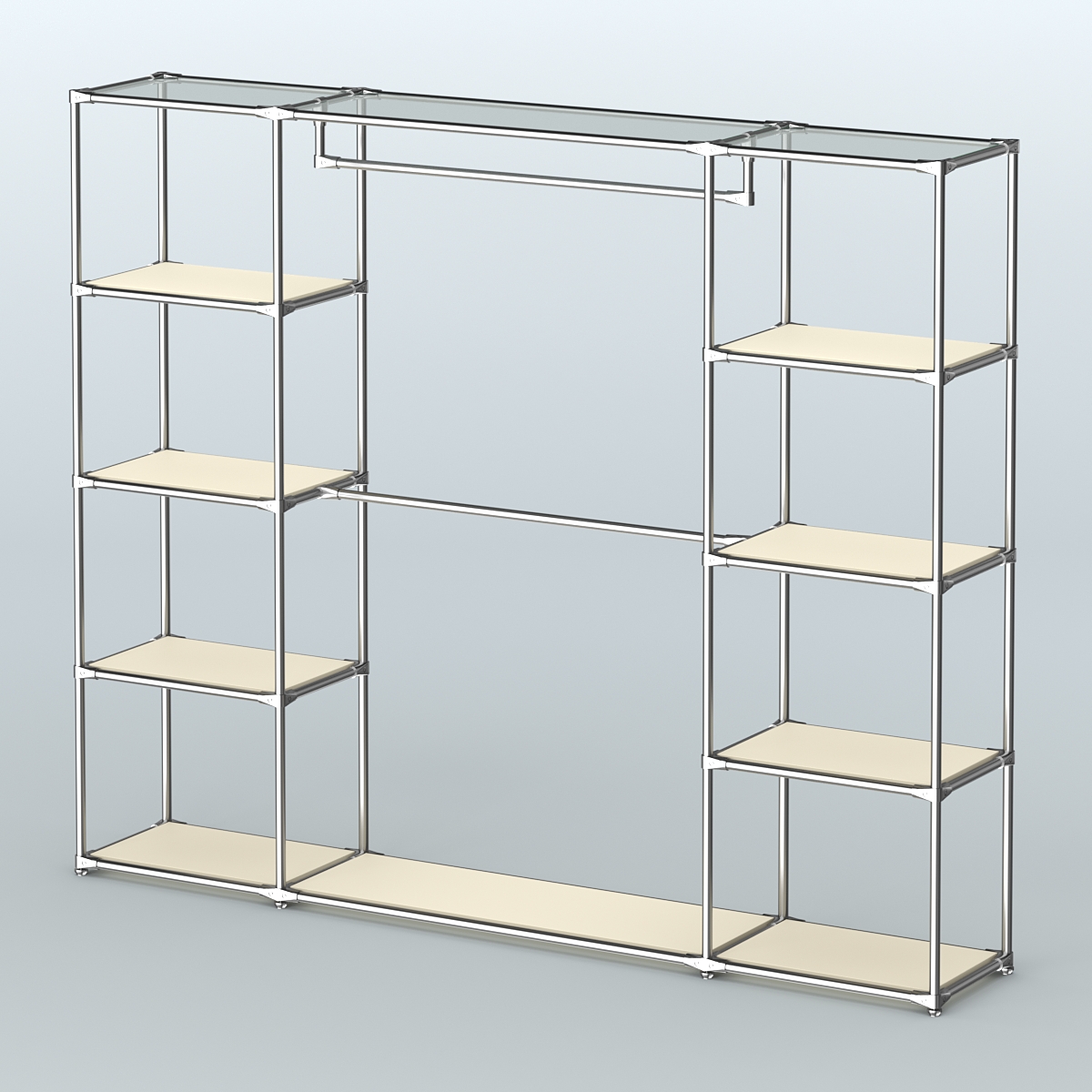 Торговая система ХРОМ без ДСП 2430 мм с полками ДСП и поручнями №3 Крем Вайс