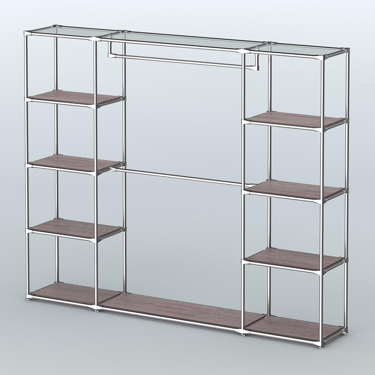 Торговая система ХРОМ без ДСП 2430 мм с полками ДСП и поручнями №3 Ясень Анкор темный