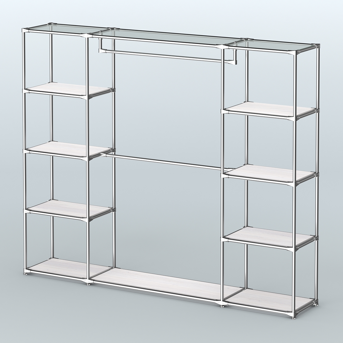 Торговая система ХРОМ без ДСП 2430 мм с полками ДСП и поручнями №3 Ясень Анкор светлый