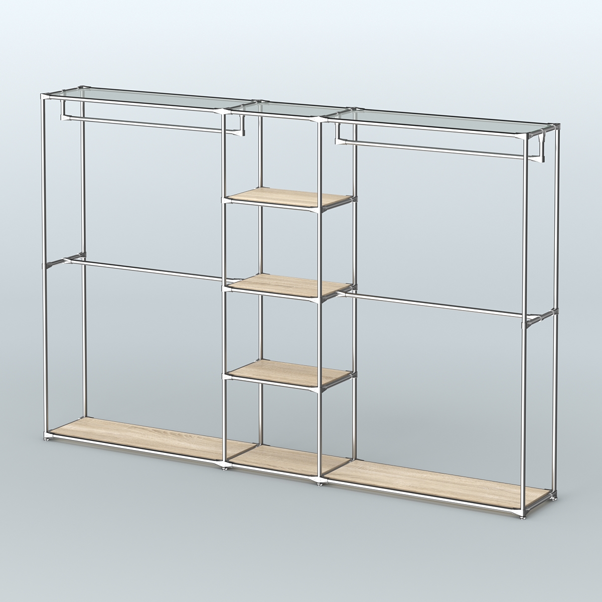 Торговая система ХРОМ без ДСП 3030 мм с полками ДСП и поручнями №4 Дуб Сонома