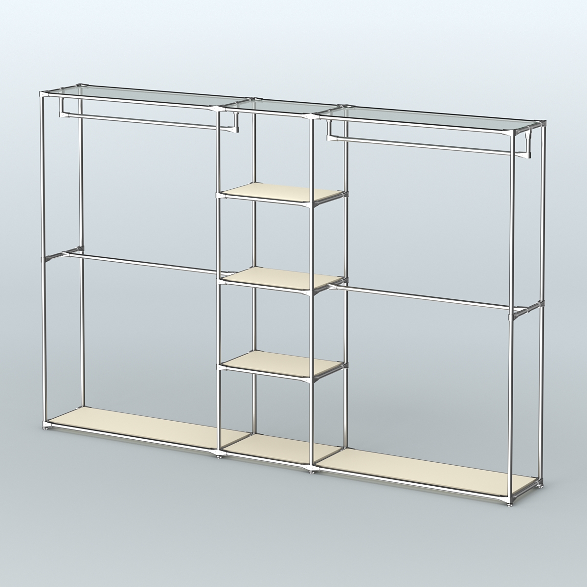 Торговая система ХРОМ без ДСП 3030 мм с полками ДСП и поручнями №4 Крем Вайс