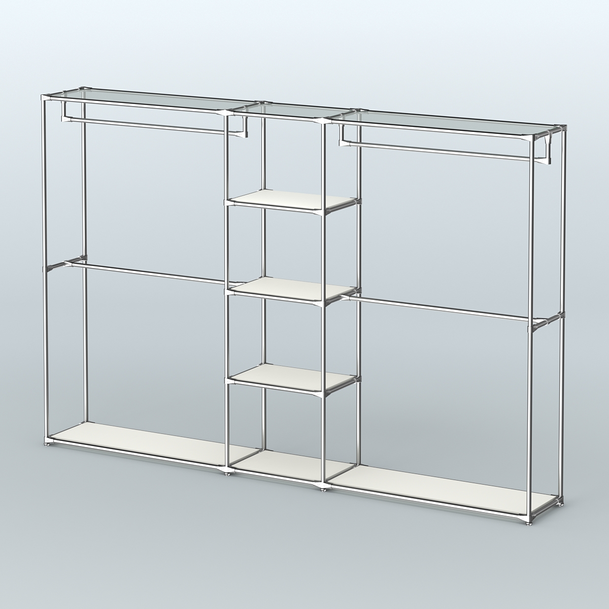 Торговая система ХРОМ без ДСП 3030 мм с полками ДСП и поручнями №4 Белый