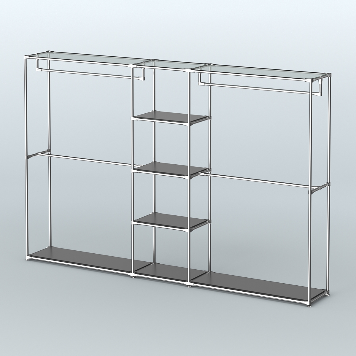 Торговая система ХРОМ без ДСП 3030 мм с полками ДСП и поручнями №4 Черный