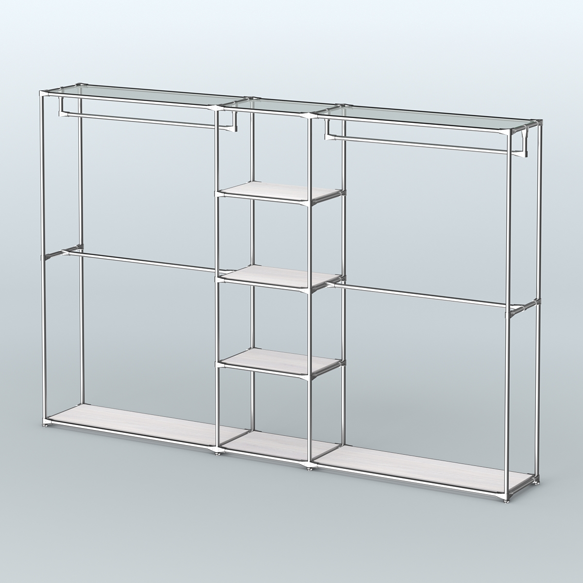 Торговая система ХРОМ без ДСП 3030 мм с полками ДСП и поручнями №4 Ясень Анкор светлый