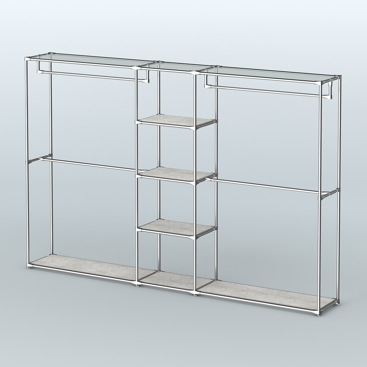 Торговая система ХРОМ без ДСП 3030 мм с полками ДСП и поручнями №4 Метрополитан Грей