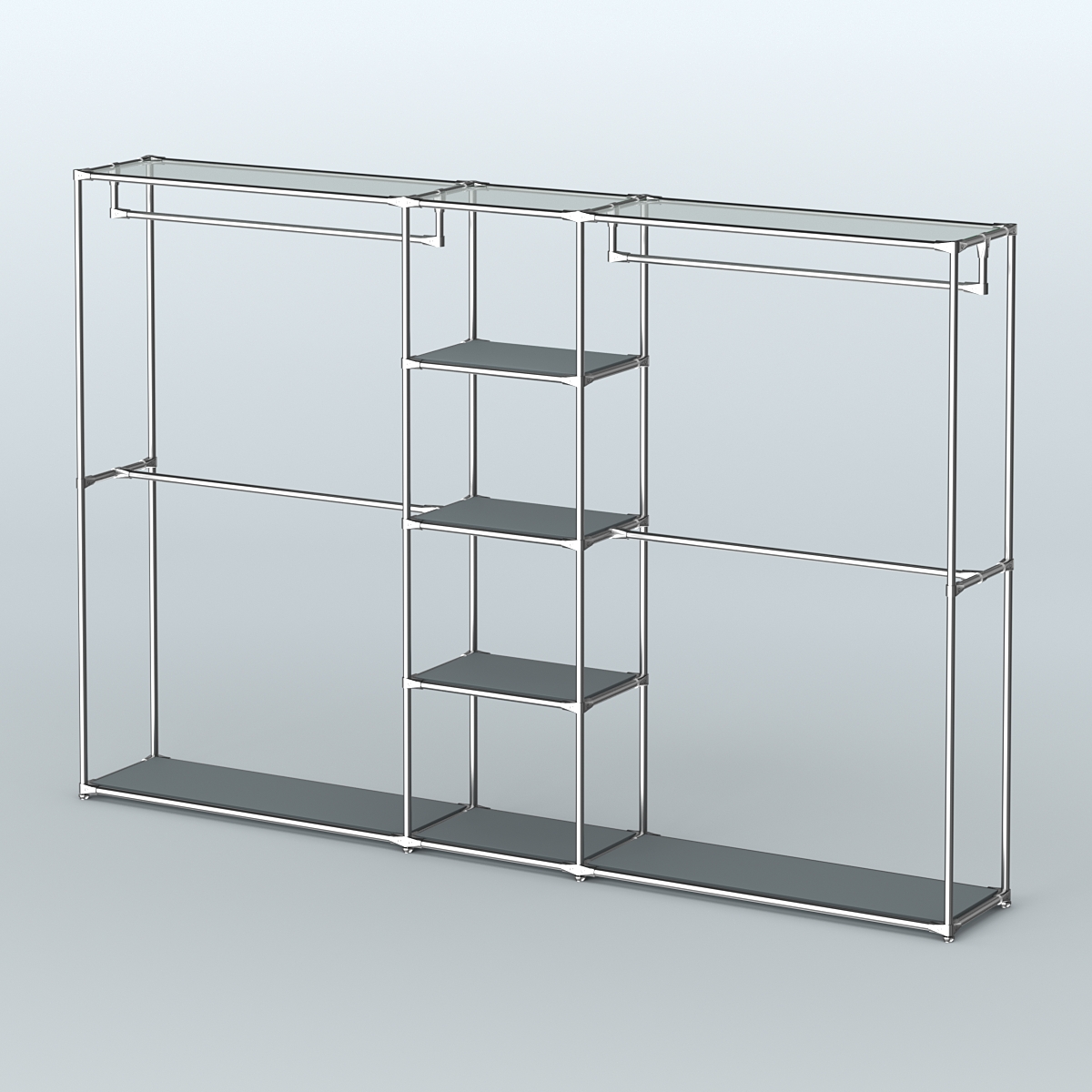 Торговая система ХРОМ без ДСП 3030 мм с полками ДСП и поручнями №4 Темно-Серый