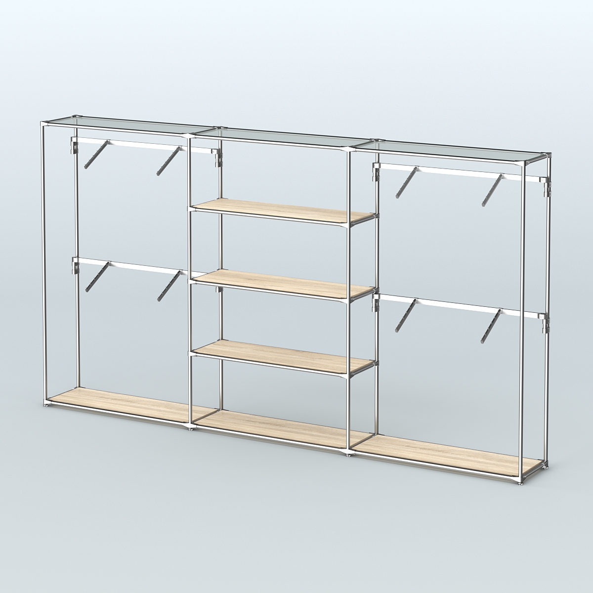 Торговая система ХРОМ без ДСП 3600 мм с полками ДСП и поручнями №5 Дуб Сонома