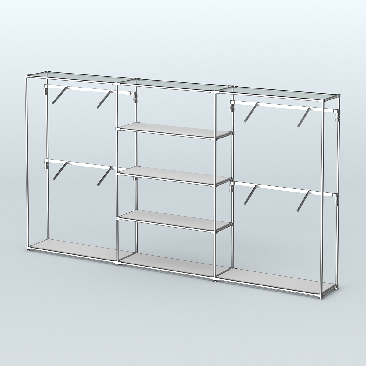 Торговая система ХРОМ без ДСП 3600 мм с полками ДСП и поручнями №5 Серый