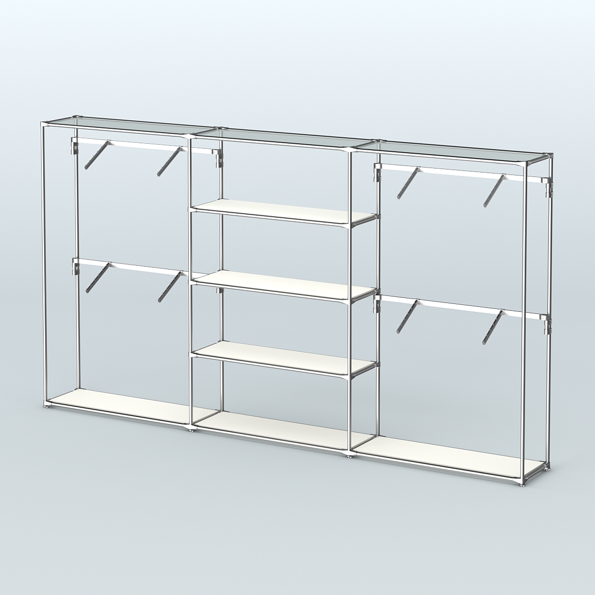 Торговая система ХРОМ без ДСП 3600 мм с полками ДСП и поручнями №5 Белый