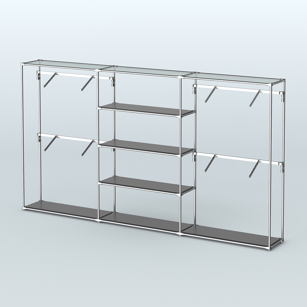 Торговая система ХРОМ без ДСП 3600 мм с полками ДСП и поручнями №5 Черный