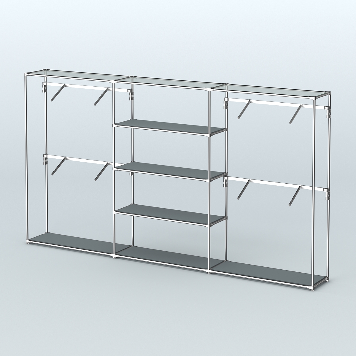 Торговая система ХРОМ без ДСП 3600 мм с полками ДСП и поручнями №5 Темно-Серый