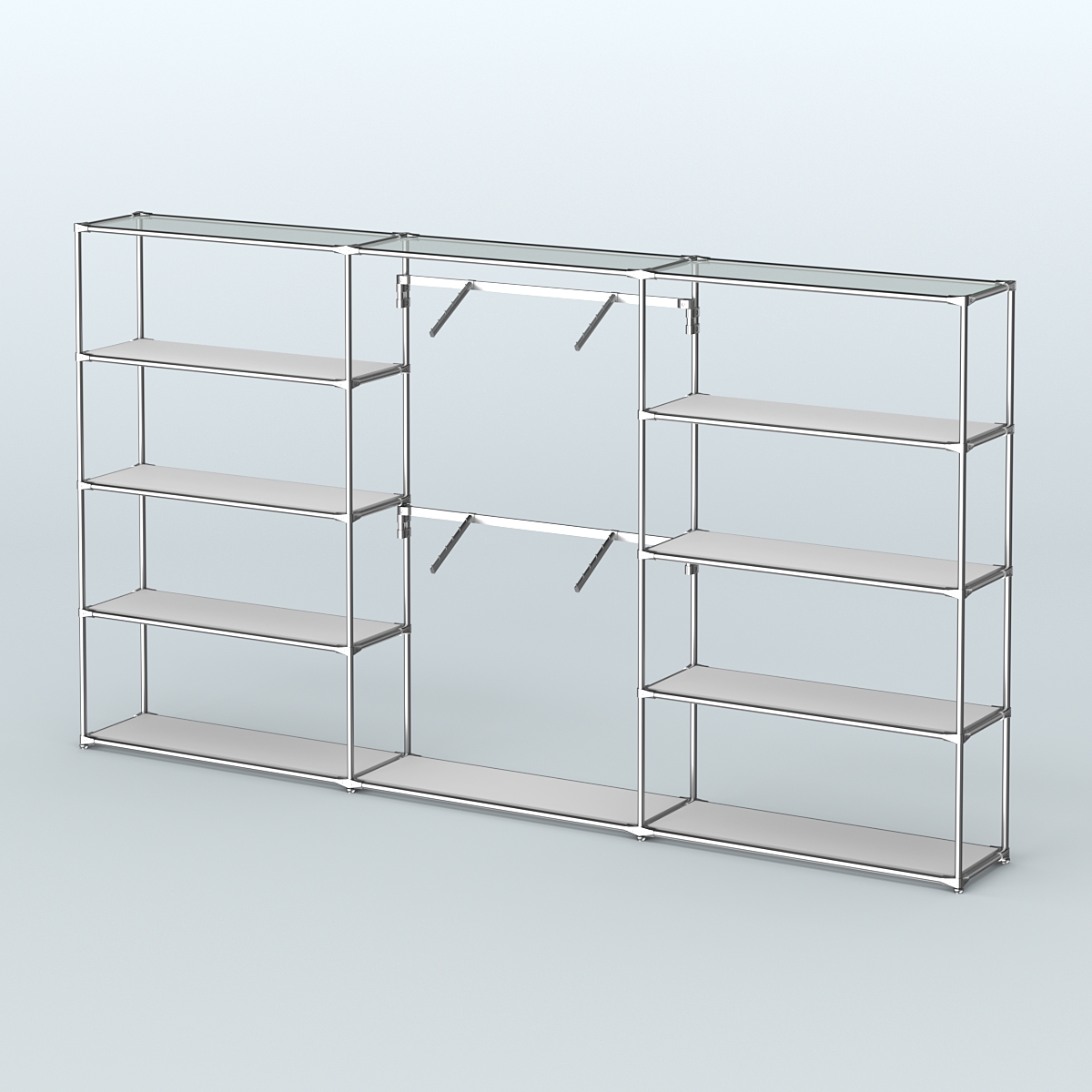 Торговая система ХРОМ без ДСП 3600 мм с полками ДСП и поручнями №6 Серый