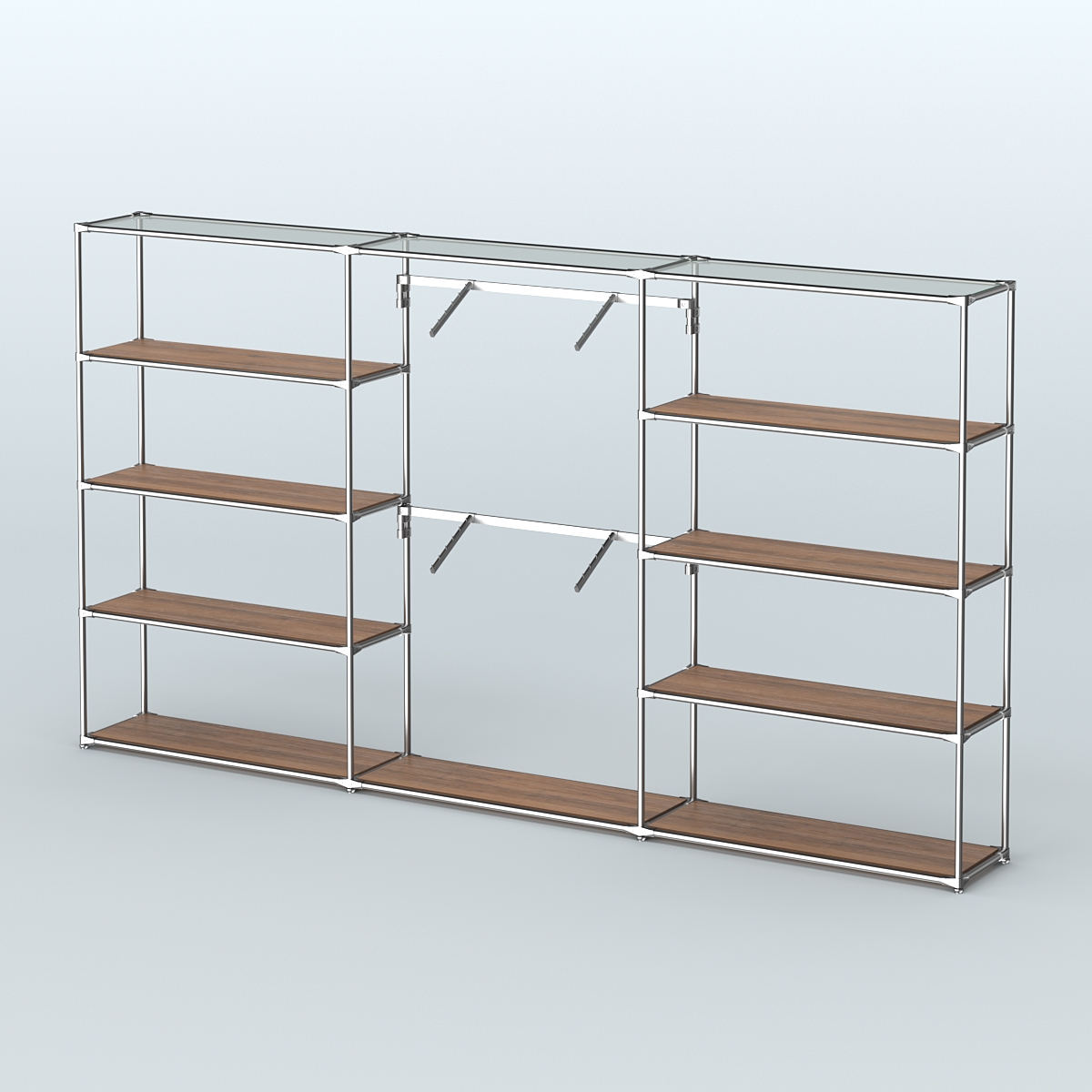 Торговая система ХРОМ без ДСП 3600 мм с полками ДСП и поручнями №6 Орех