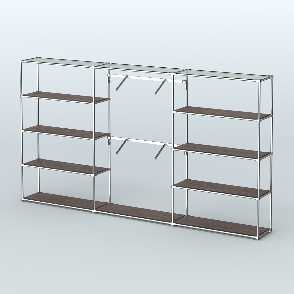 Торговая система ХРОМ без ДСП 3600 мм с полками ДСП и поручнями №6 Дуб Венге