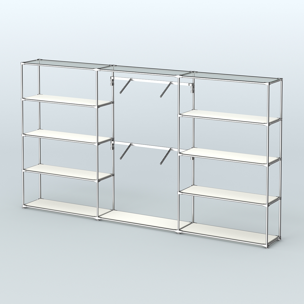 Торговая система ХРОМ без ДСП 3600 мм с полками ДСП и поручнями №6 Белый