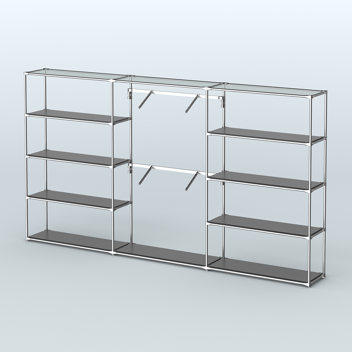 Торговая система ХРОМ без ДСП 3600 мм с полками ДСП и поручнями №6 Черный