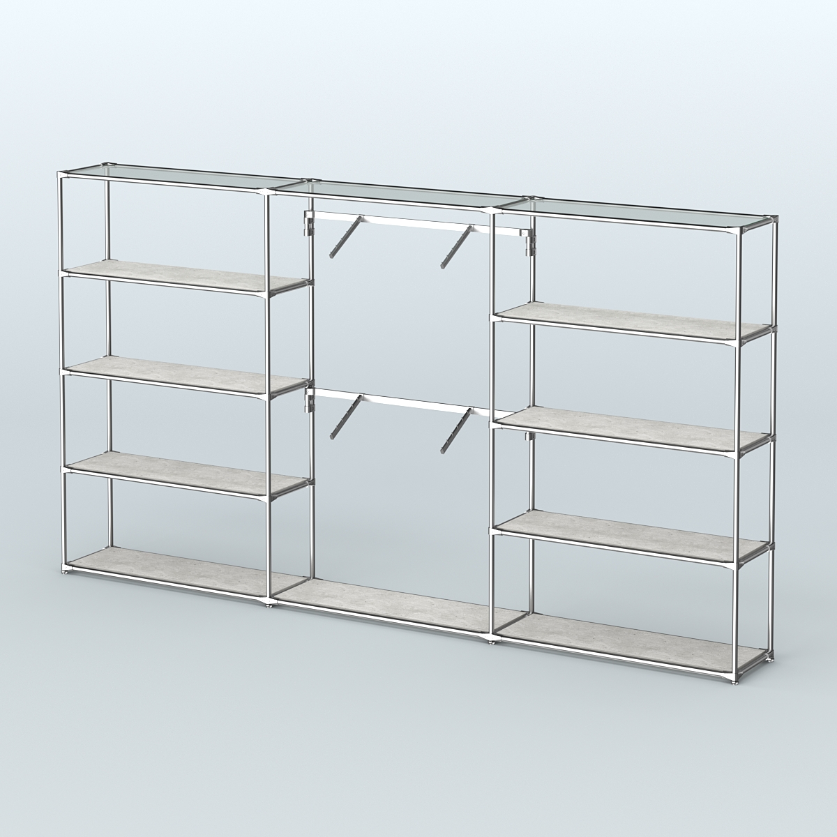 Торговая система ХРОМ без ДСП 3600 мм с полками ДСП и поручнями №6 Метрополитан Грей