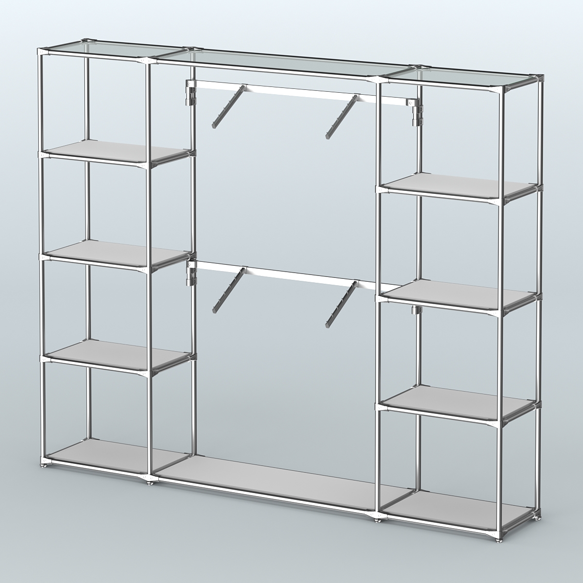 Торговая система ХРОМ без ДСП 2430 мм с полками ДСП и поручнями №7 Серый