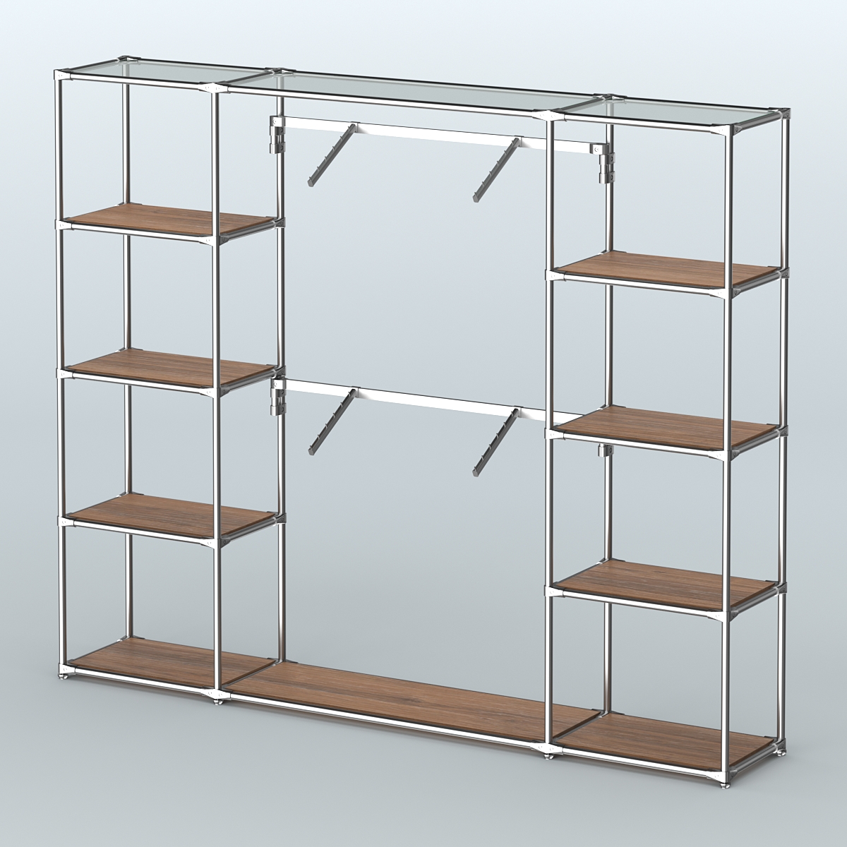 Торговая система ХРОМ без ДСП 2430 мм с полками ДСП и поручнями №7 Орех