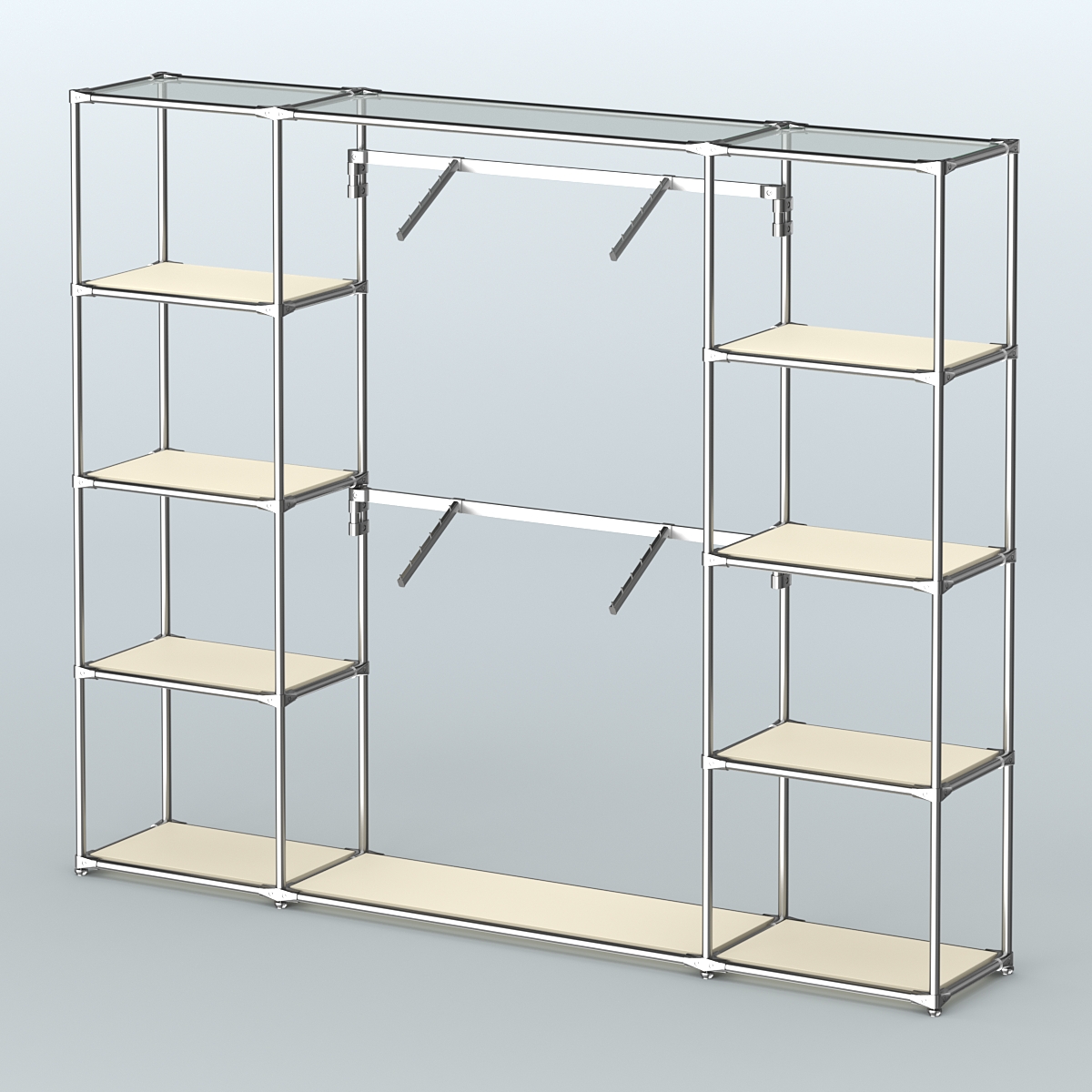 Торговая система ХРОМ без ДСП 2430 мм с полками ДСП и поручнями №7 Крем Вайс