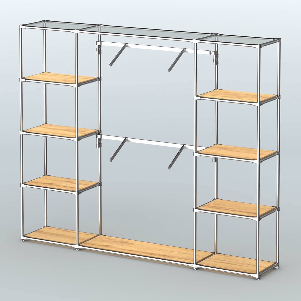 Торговая система ХРОМ без ДСП 2430 мм с полками ДСП и поручнями №7 Дуб Золотистый