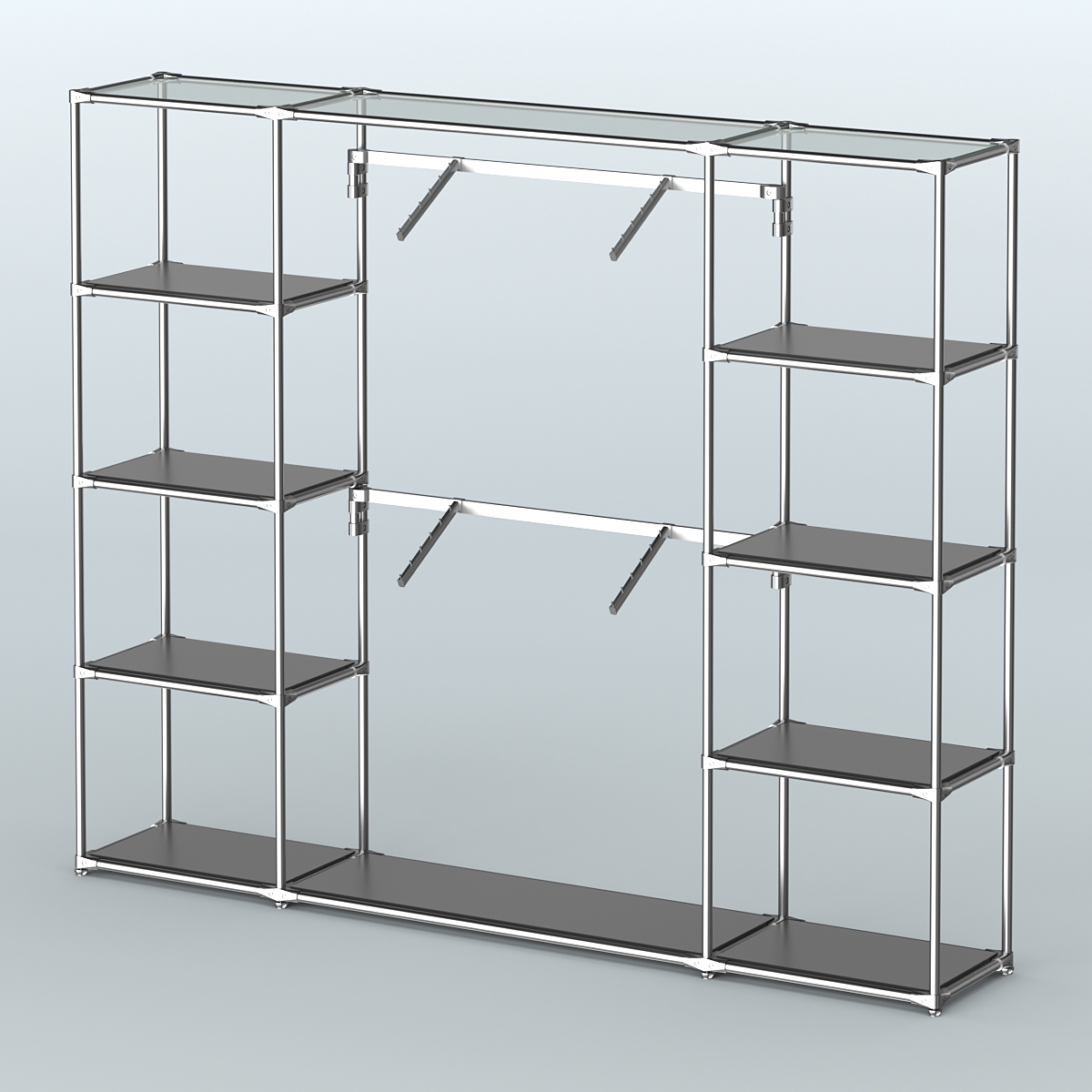 Торговая система ХРОМ без ДСП 2430 мм с полками ДСП и поручнями №7 Черный