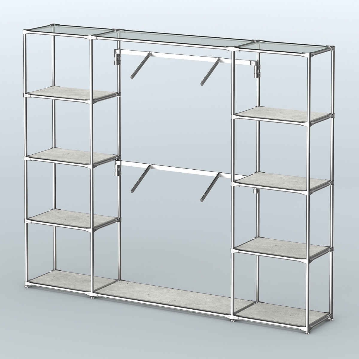 Торговая система ХРОМ без ДСП 2430 мм с полками ДСП и поручнями №7 Метрополитан Грей