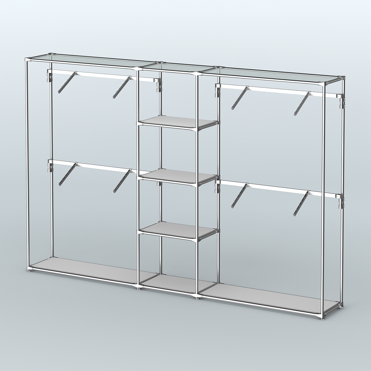 Торговая система ХРОМ без ДСП 3030 мм с полками ДСП и поручнями №8 Серый