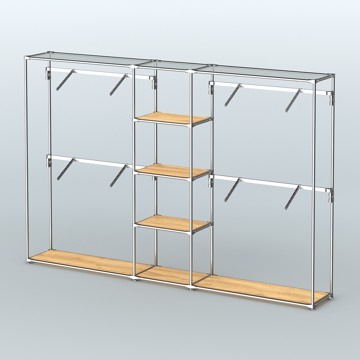 Торговая система ХРОМ без ДСП 3030 мм с полками ДСП и поручнями №8 Дуб Золотистый