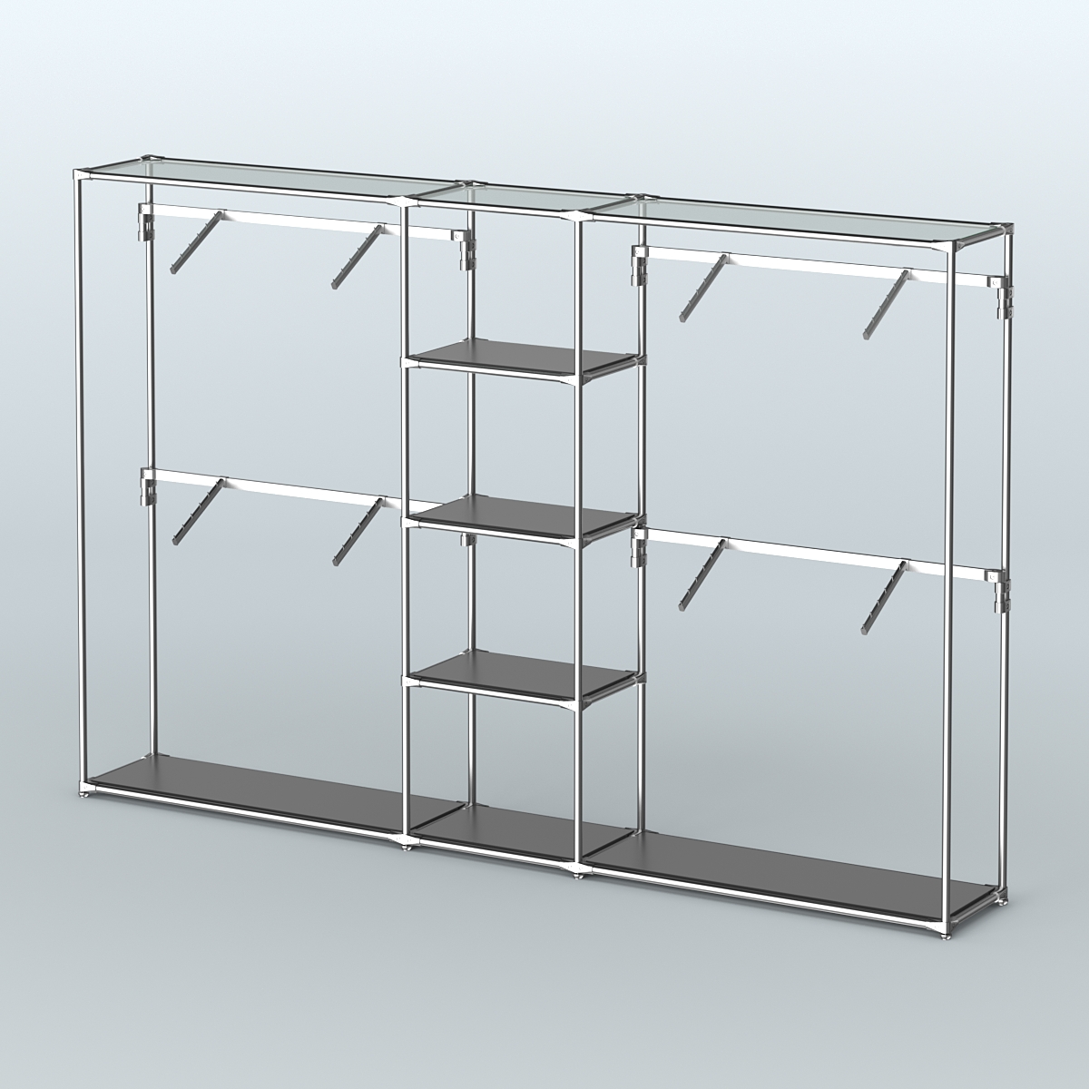 Торговая система ХРОМ без ДСП 3030 мм с полками ДСП и поручнями №8 Черный