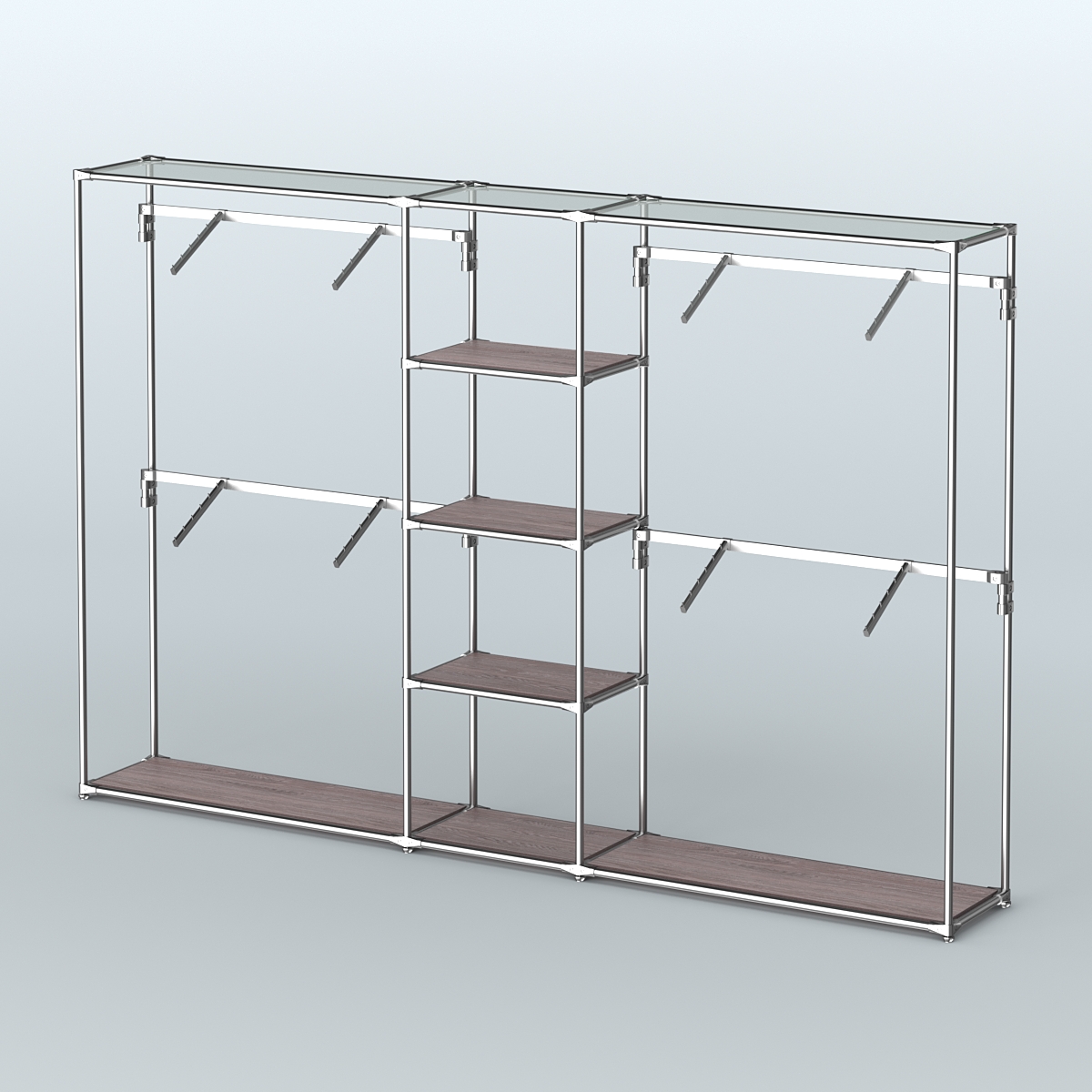 Торговая система ХРОМ без ДСП 3030 мм с полками ДСП и поручнями №8 Ясень Анкор темный