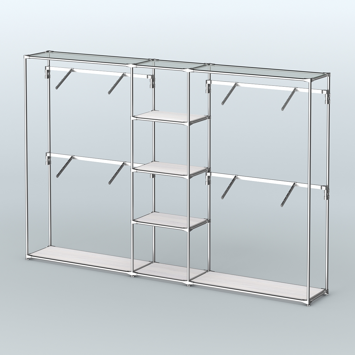 Торговая система ХРОМ без ДСП 3030 мм с полками ДСП и поручнями №8 Ясень Анкор светлый