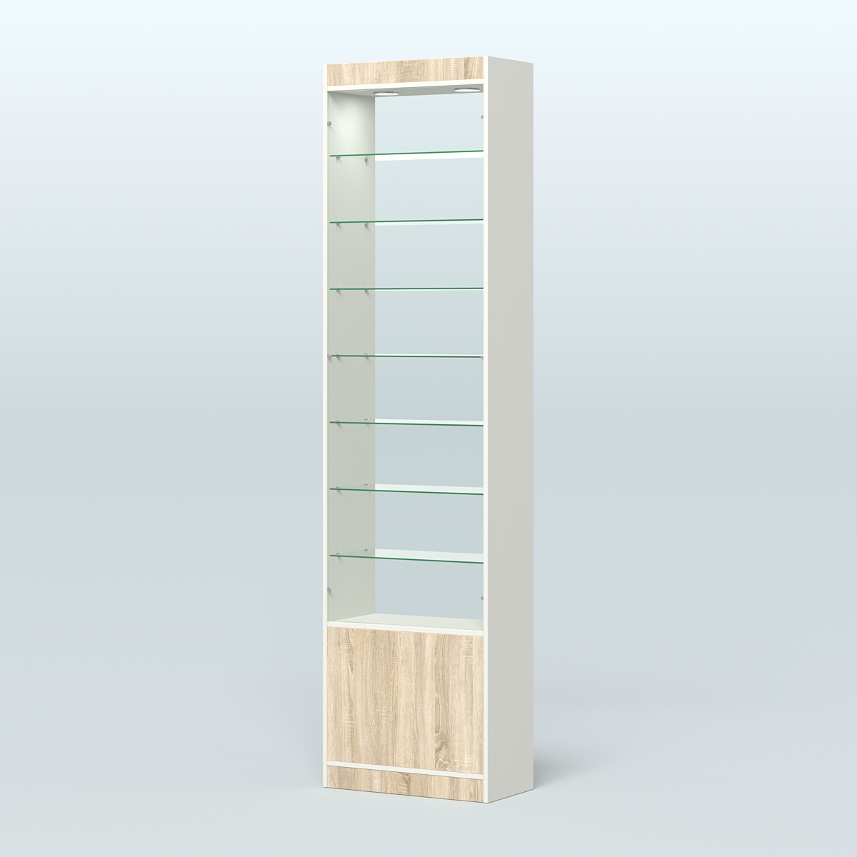 Высокая витрина серии Эконом №304-600 (без дверей) Белый + Дуб Сонома