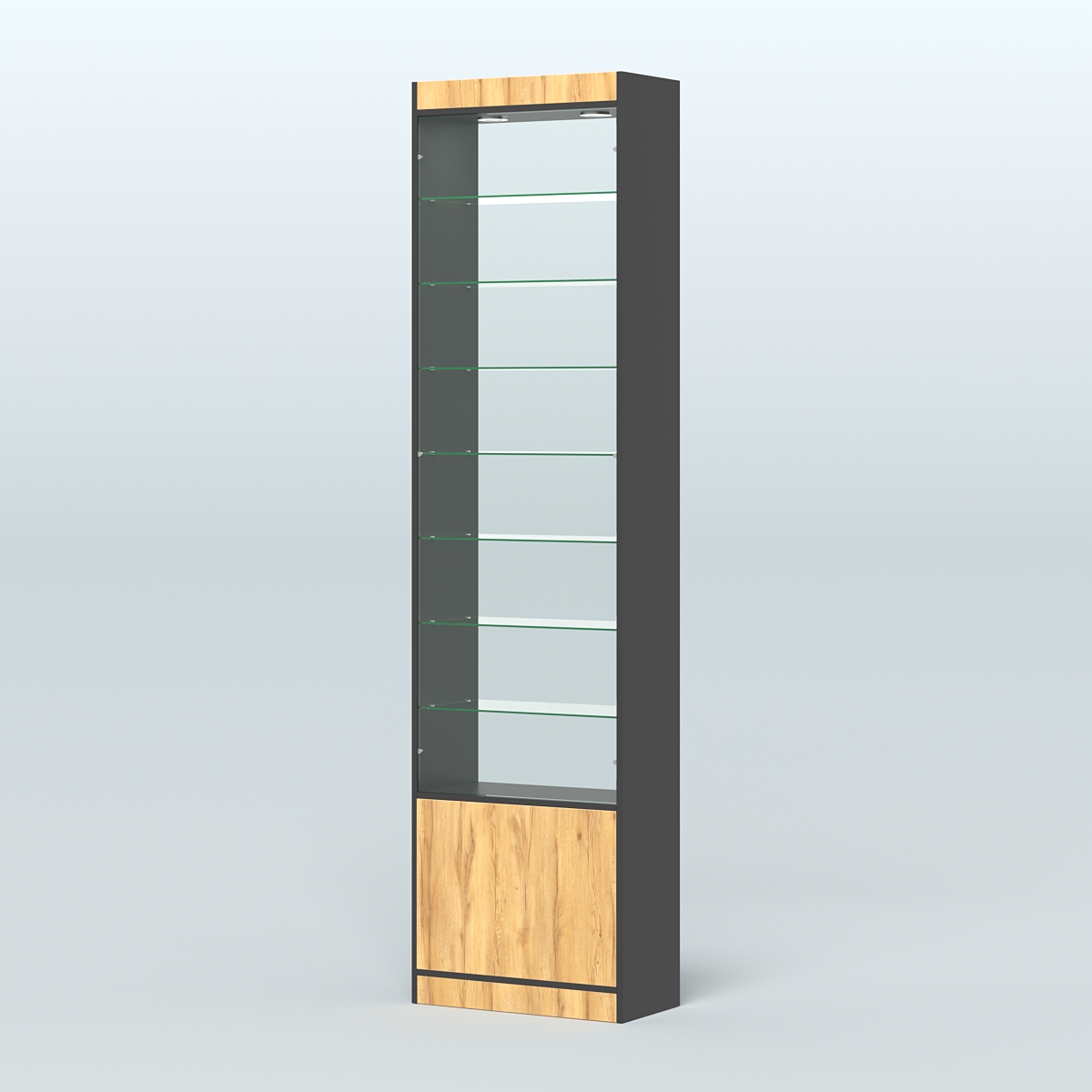 Высокая витрина серии Эконом №304-600 (без дверей) Черный и Дуб Золотистый U1148