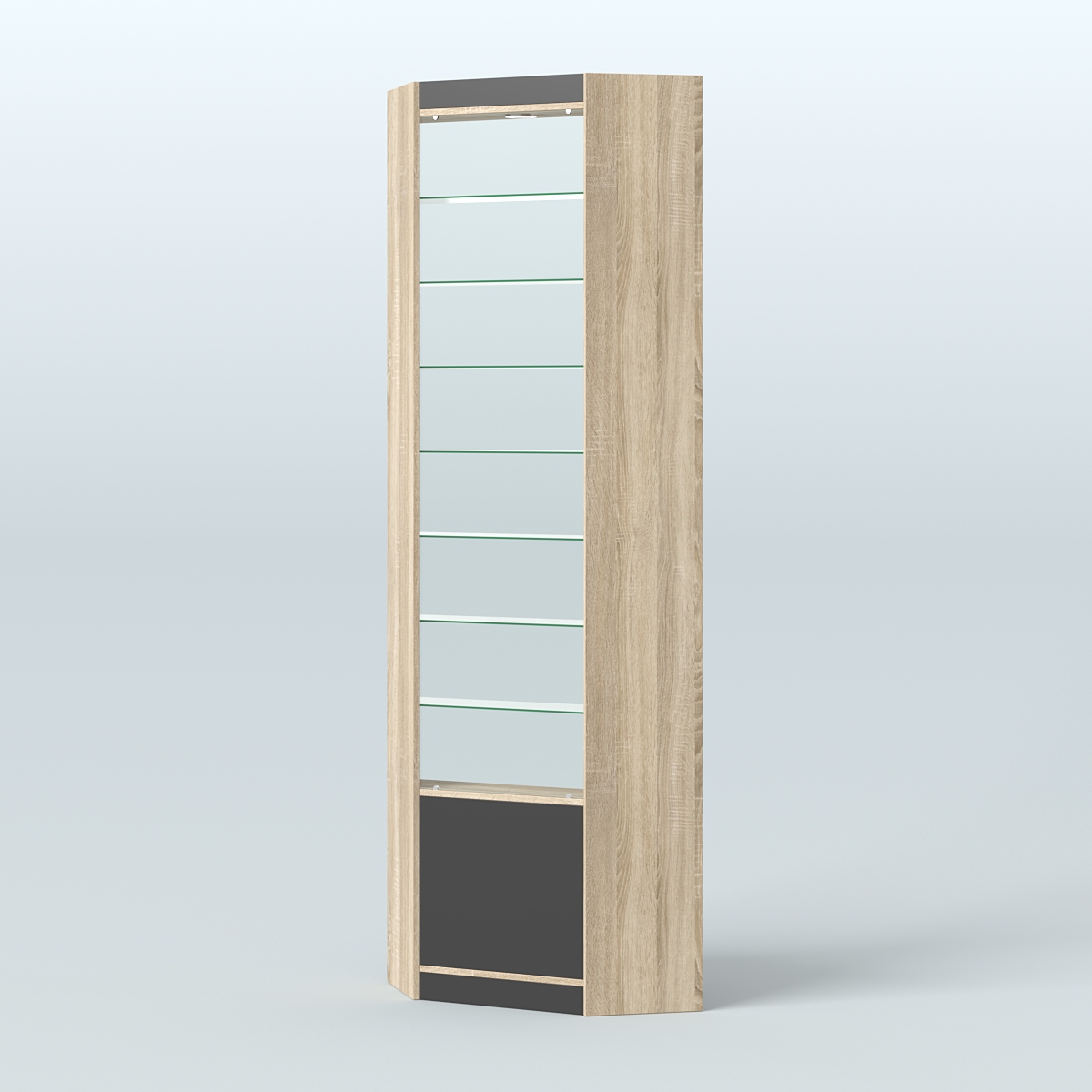 Высокая витрина серии Эконом №305А внутренний угол (без дверей) Дуб Сонома + Черный