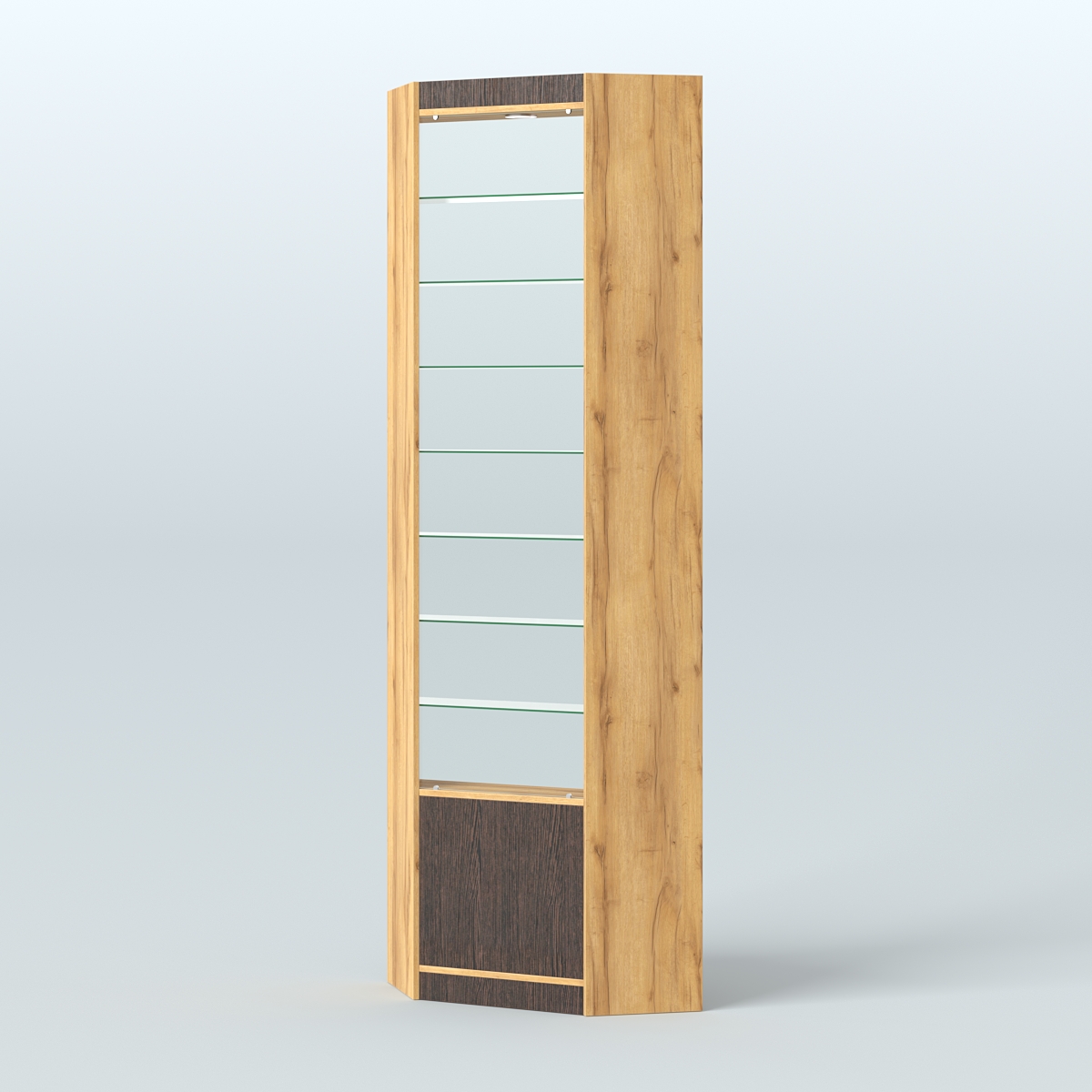 Высокая витрина серии Эконом №305А внутренний угол (без дверей) Дуб Золотистый + Дуб Венге