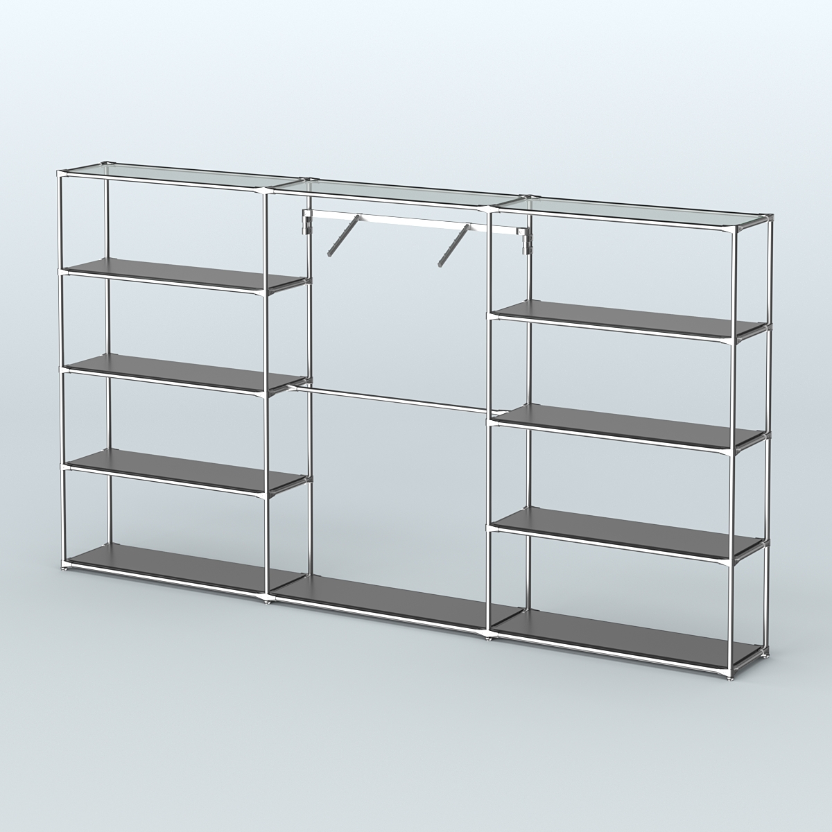 Торговая система ХРОМ без ДСП 3600 мм с полками ДСП и поручнями №9 Черный