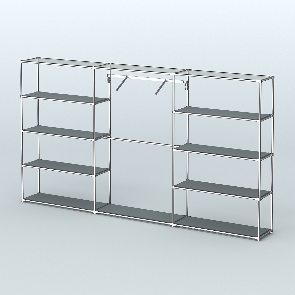 Торговая система ХРОМ без ДСП 3600 мм с полками ДСП и поручнями №9 Темно-Серый