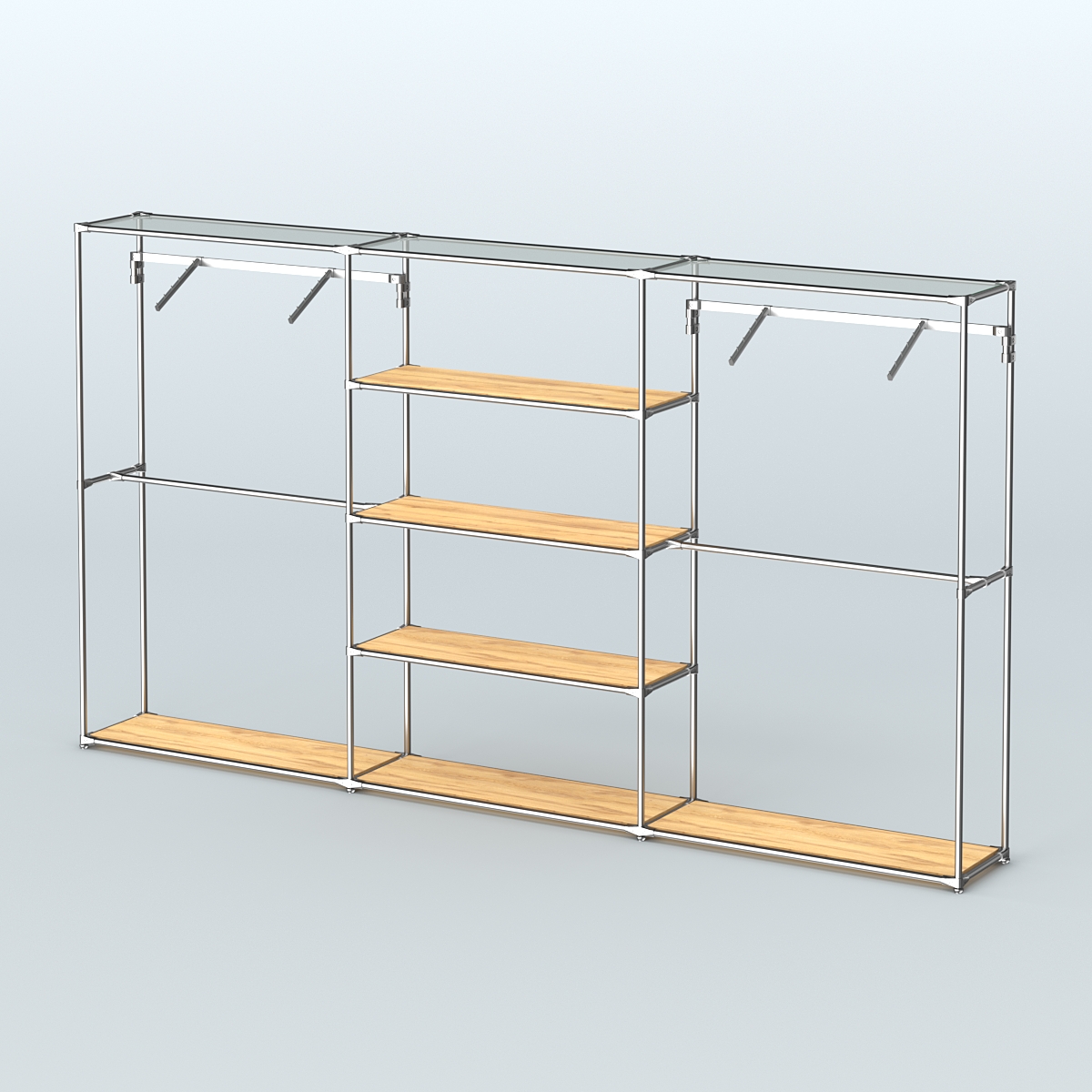 Торговая система ХРОМ без ДСП 3600 мм с полками ДСП и поручнями №10 Дуб Золотистый